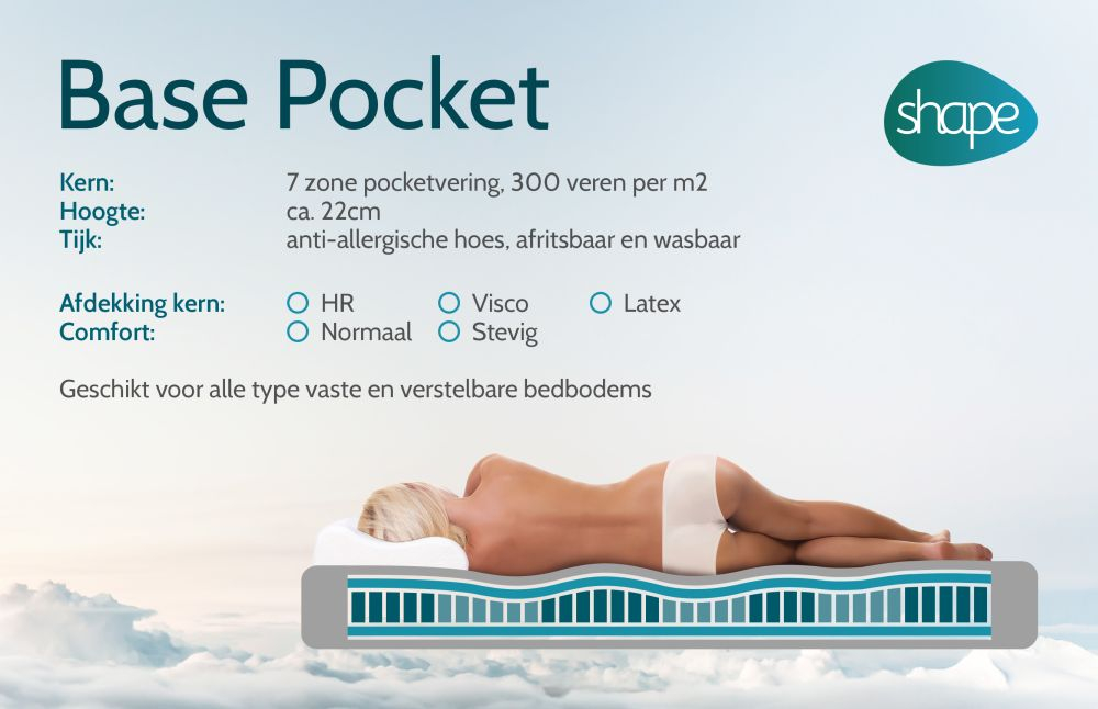 Shape Matras Base Pocket/Latex 70x220 Stevig