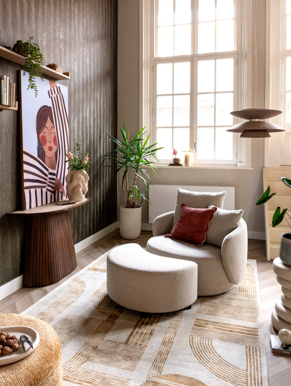 Henders & Hazel Draaifauteuil Elise Met Poef Beige