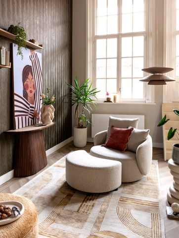 Henders & Hazel Draaifauteuil Elise Met Poef Beige