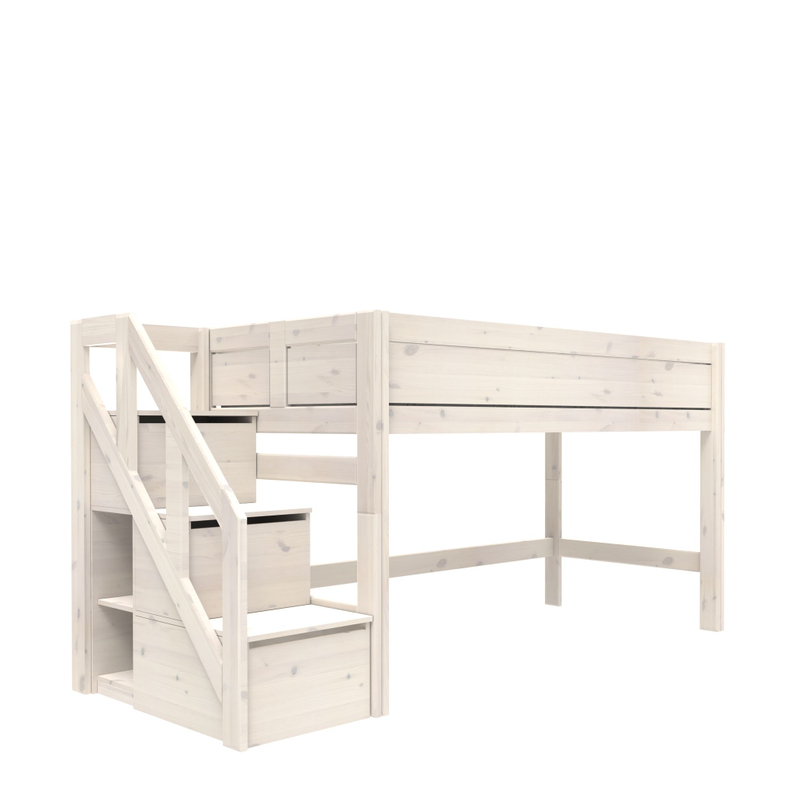 Lifetime Halfhoogslaper + Trapkast/Rolbodem Whitew