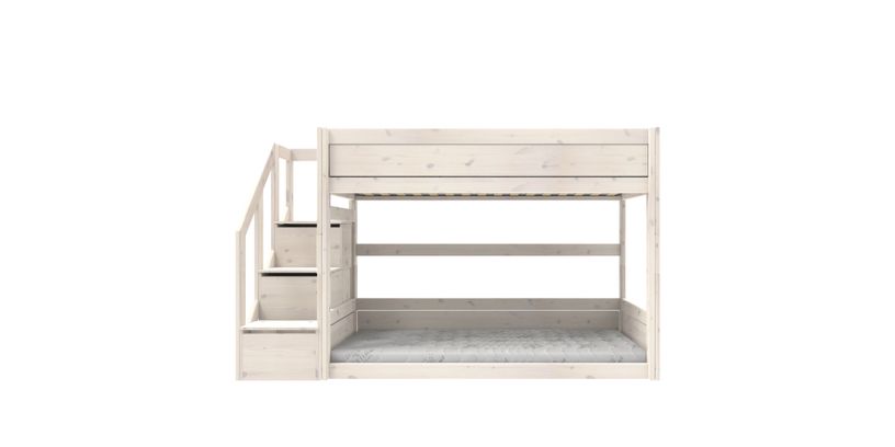 Lifetime Laag Stapelbed + Trapkast/Rolbodem Whitew