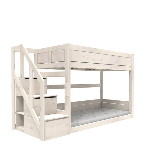 Lifetime Laag Stapelbed + Trapk/Luxe Latten Whitew