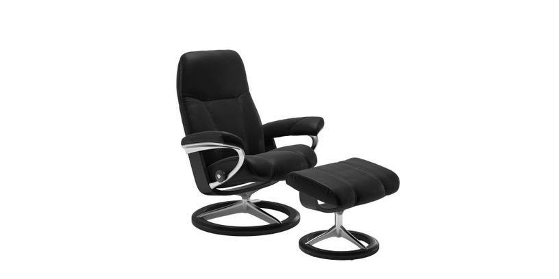 Stressless Relaxfauteuil en Hocker Consul M Black