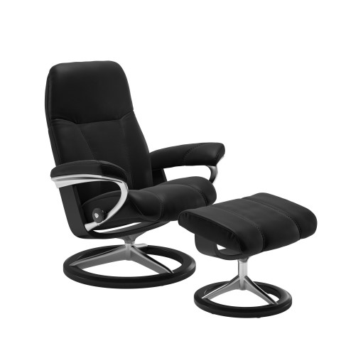 Stressless Relaxfauteuil en Hocker Consul M Black