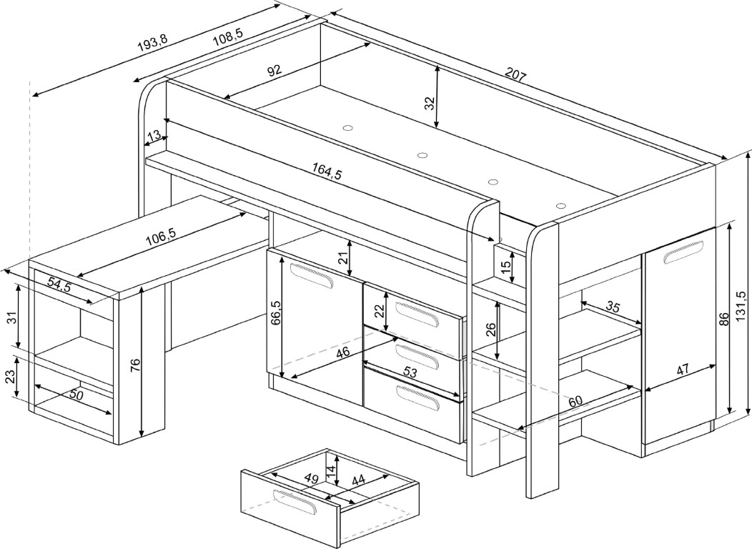 Halfhoogslaper Yolo 90x200 Antraciet