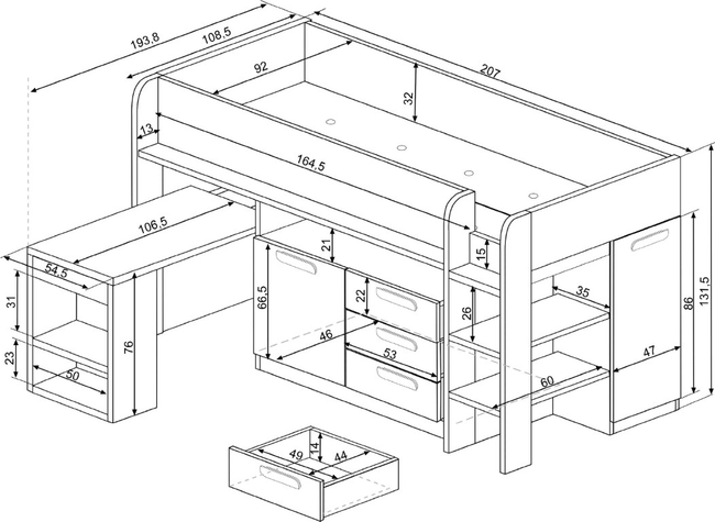 Halfhoogslaper Yolo 90x200 Antraciet
