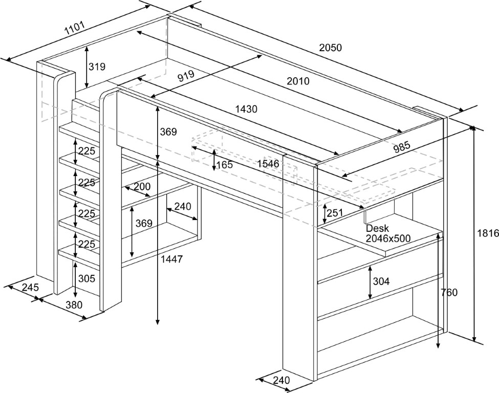 Hoogslaper Cube 90x200 