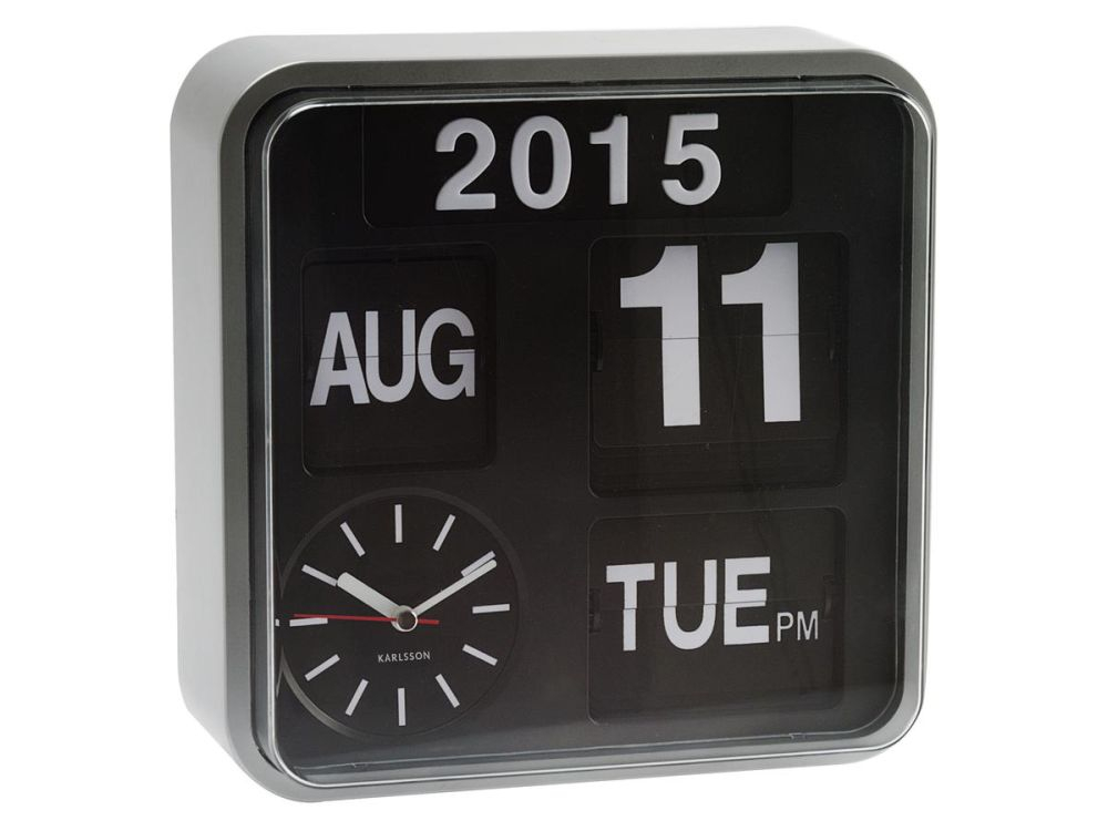 Wall Clock Mini Flip Silver/Black