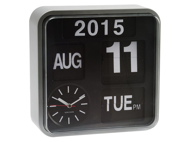 Wall Clock Mini Flip Silver/Black