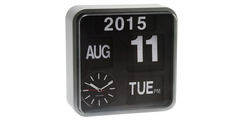 Wall Clock Mini Flip Silver/Black