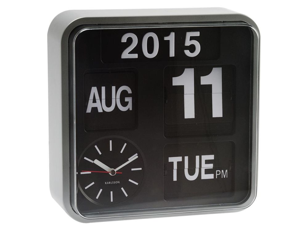 Wall Clock Mini Flip Silver/Black