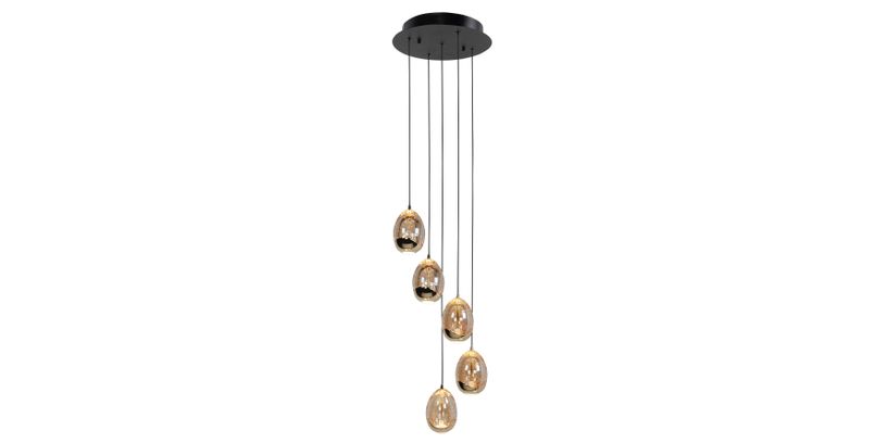 Highlight Hanglamp Golden Egg 5-Lichts Zwart/Goud