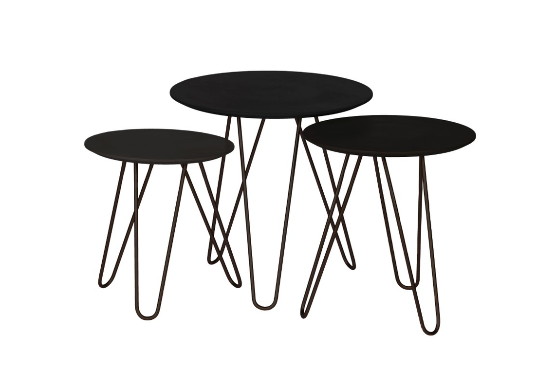 Bijzettafel Pozzio Zwart Set/3